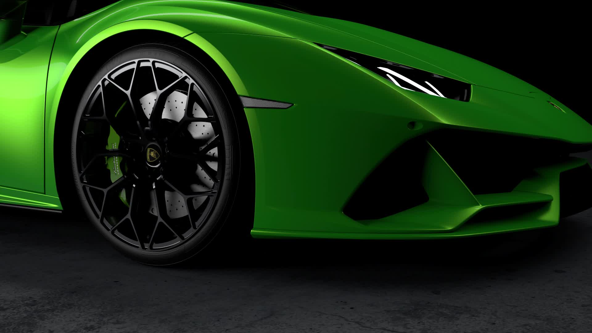 lime green lamborghini with black rims